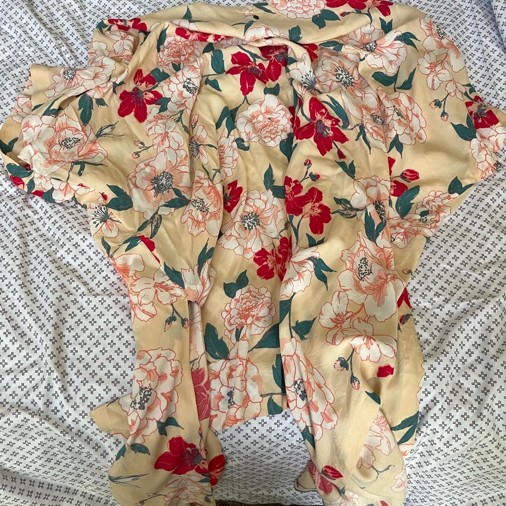 Roxy Women's Long Flower Open Front Kimono Top MB2 Cream Size M/L - Picture 2 of 3